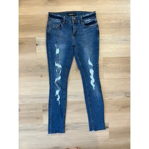 Indigo Rein Distressed Skinny Curvy Jeans Blue Wash Junior size 9 inseam 29 in